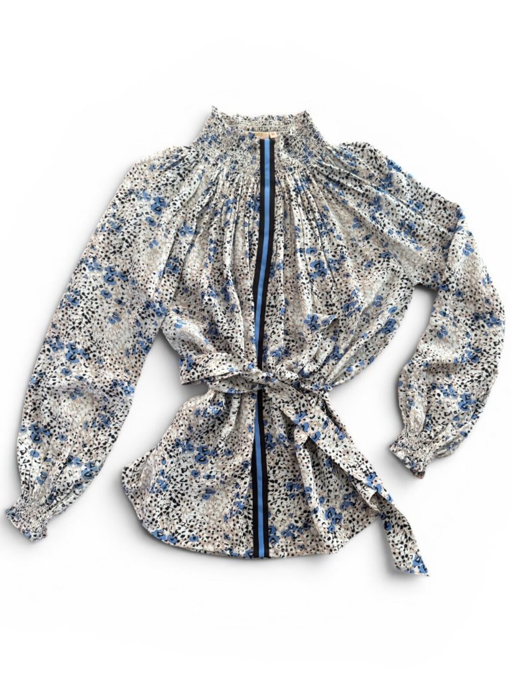 NWT!  100% Silk Rungolee Brooklyn Long Sleeve Top with Tie - Size M/L